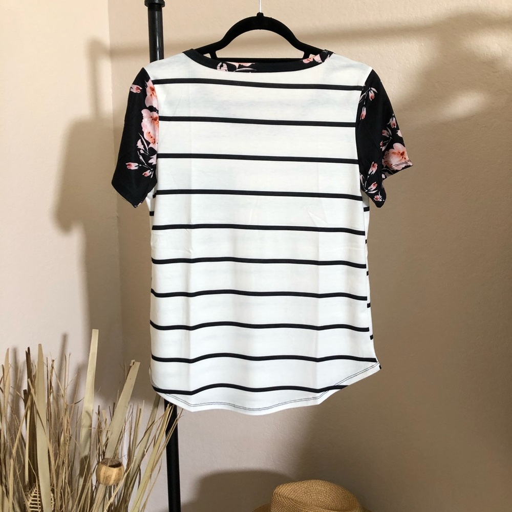 The Ana Black Striped T-Shirt with Patch Pocket - Picture 3 of 6
